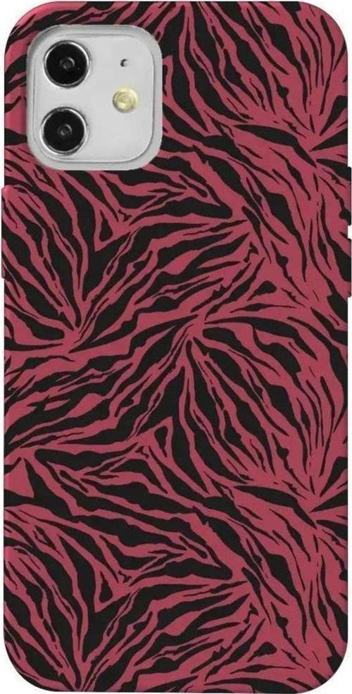 iPhone 12 Bordo Renkli Silikon Telefon Kılıfı - Leopar Siyah