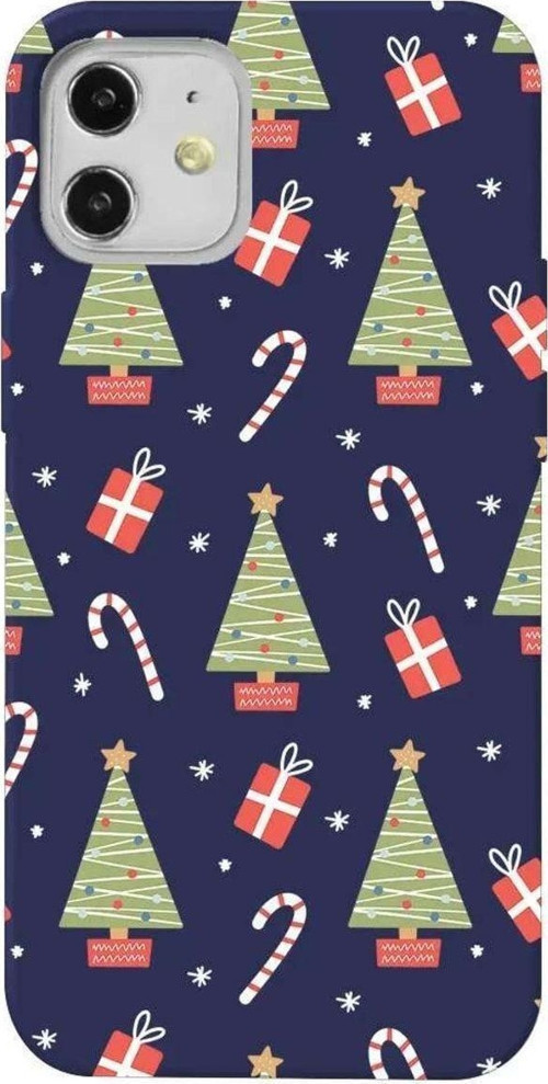 iPhone 12 Lacivert Renkli Silikon Telefon Kılıfı - Christmas Candy