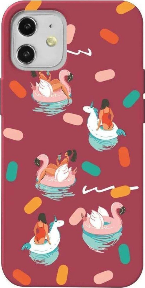 iPhone 12 Bordo Renkli Silikon Telefon Kılıfı - Pool Chill