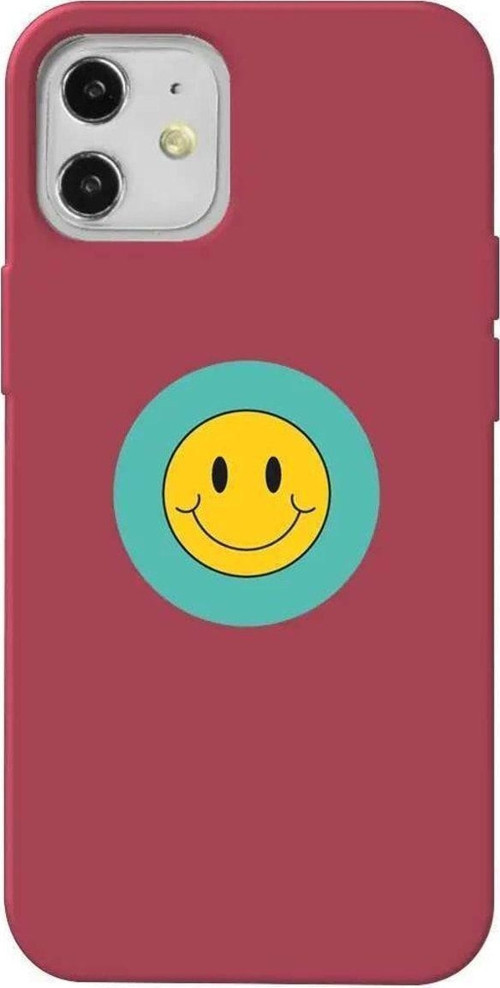 iPhone 12 Bordo Renkli Silikon Telefon Kılıfı - Smile 2