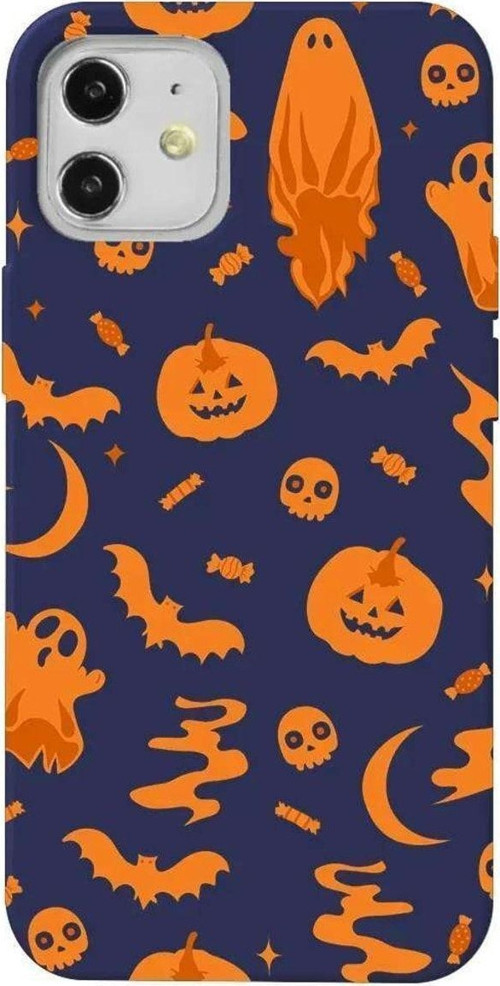 iPhone 12 Lacivert Renkli Silikon Telefon Kılıfı - Spooky Orange