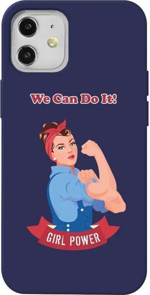 iPhone 12 Lacivert Renkli Silikon Telefon Kılıfı - We Can Do It!