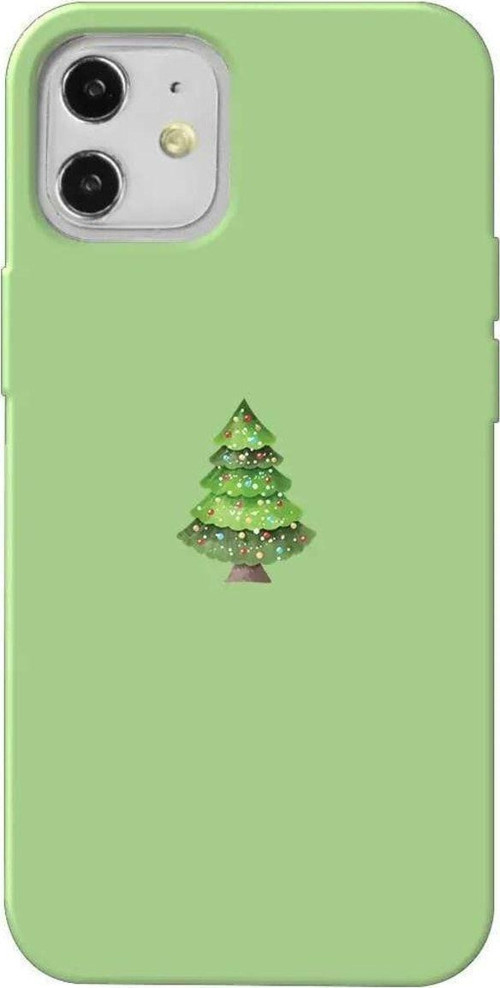 İphone 12 Mini Açik Yesil Renkli Silikon Telefon Kılıfı - Mini Xmas Tree