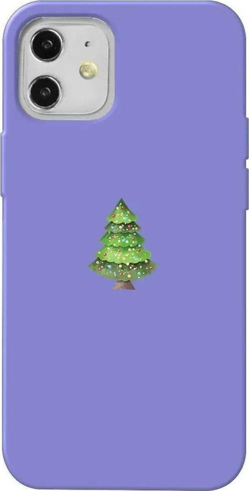iPhone 12 Lila Renkli Silikon Telefon Kılıfı - Mini Xmas Tree