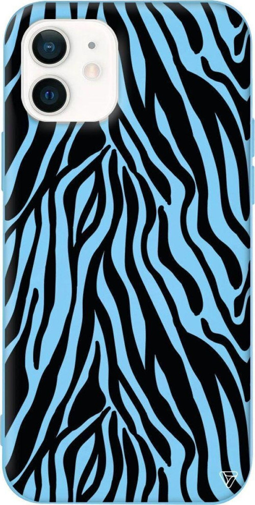 iPhone 12 Mavi Renkli Silikon Siyah Zebra Desenleri Telefon Kılıfı