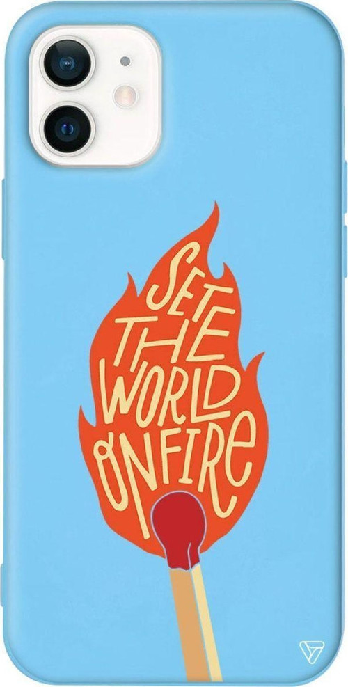iPhone 12 Mavi Renkli Silikon World On Fire Telefon Kılıfı