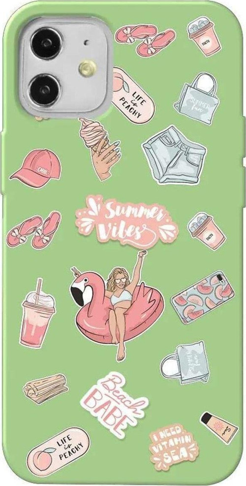 İphone 12 Mini Açik Yesil Renkli Silikon Telefon Uyumlu Kılıfı - Beach Babe