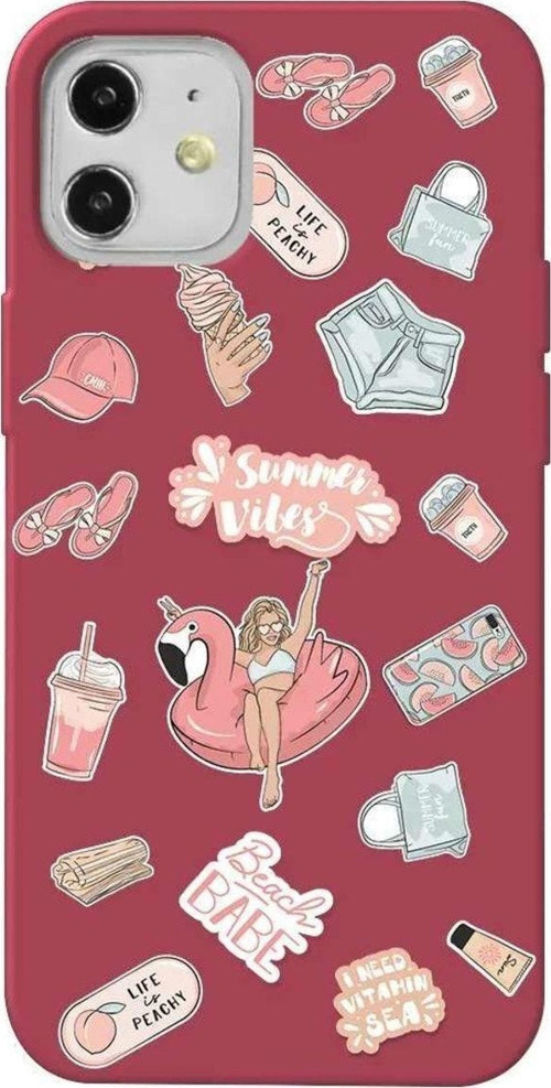 İphone 12 Mini Bordo Renkli Silikon Telefon Kılıfı - Beach Babe