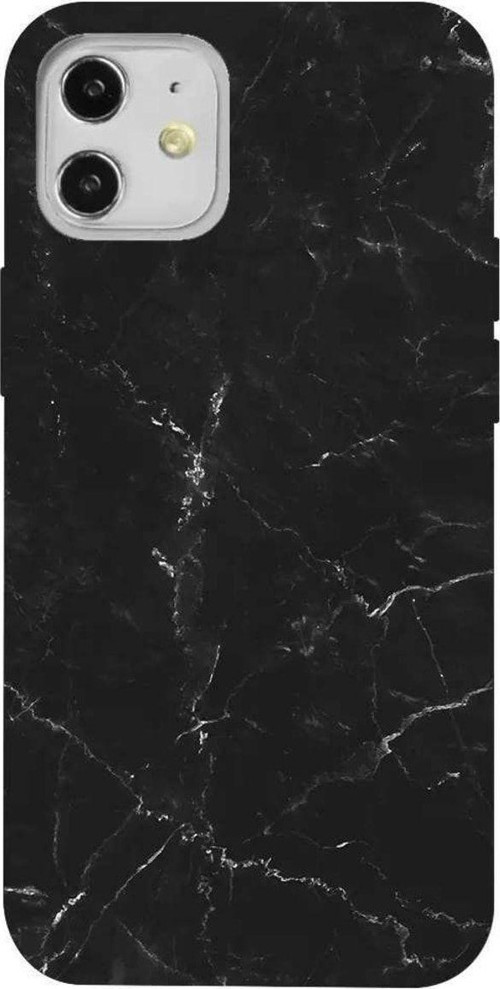 İphone 12 Mini Bordo Renkli Silikon Telefon Kılıfı - Black Marble