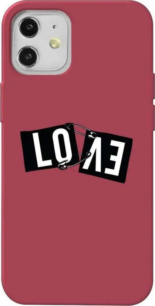 İphone 12 Mini Bordo Renkli Silikon Telefon Kılıfı - Love