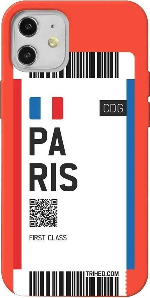 İphone 12 Mini Turuncu Renkli Silikon Telefon Kılıfı - Paris Bileti