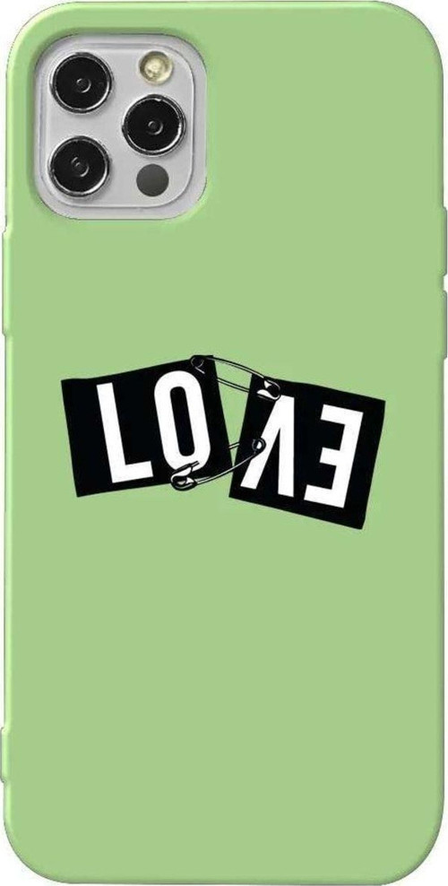 İphone 12 Pro Açik Yesil Renkli Silikon Telefon Kılıfı - Love