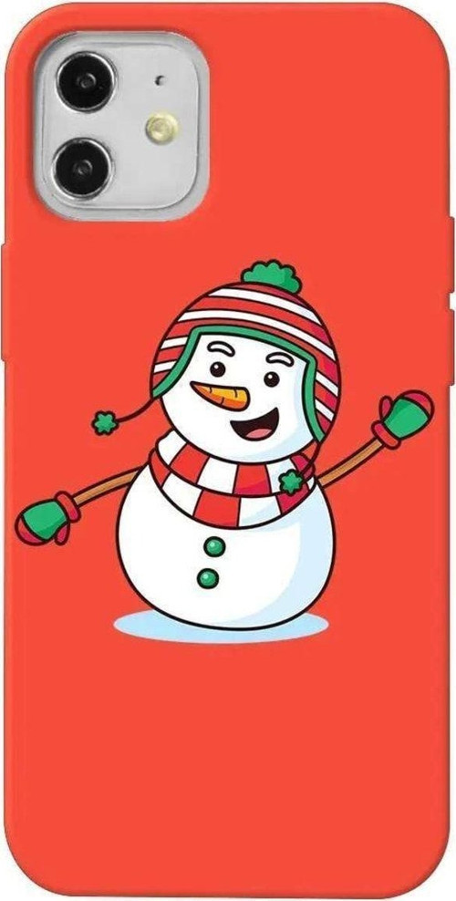 İphone 12 Mini Uyumlu Turuncu Renkli Silikon Telefon Kılıfı - Snowman 2