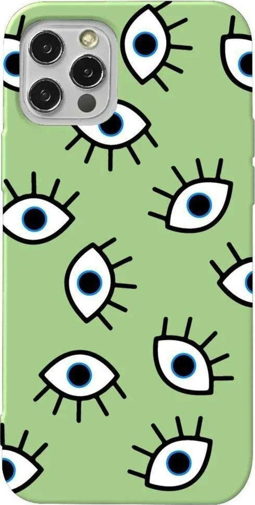 İphone 12 Pro Açik Yesil Renkli Silikon Telefon Kılıfı - Random Eyes