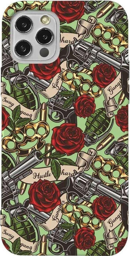 İphone 12 Pro Açik Yesil Renkli Silikon Telefon Kılıfı - Rose And Gun