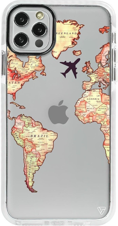 İphone 12 Pro Beyaz Impact Harita Tasarımli Premium Telefon Kılıfı