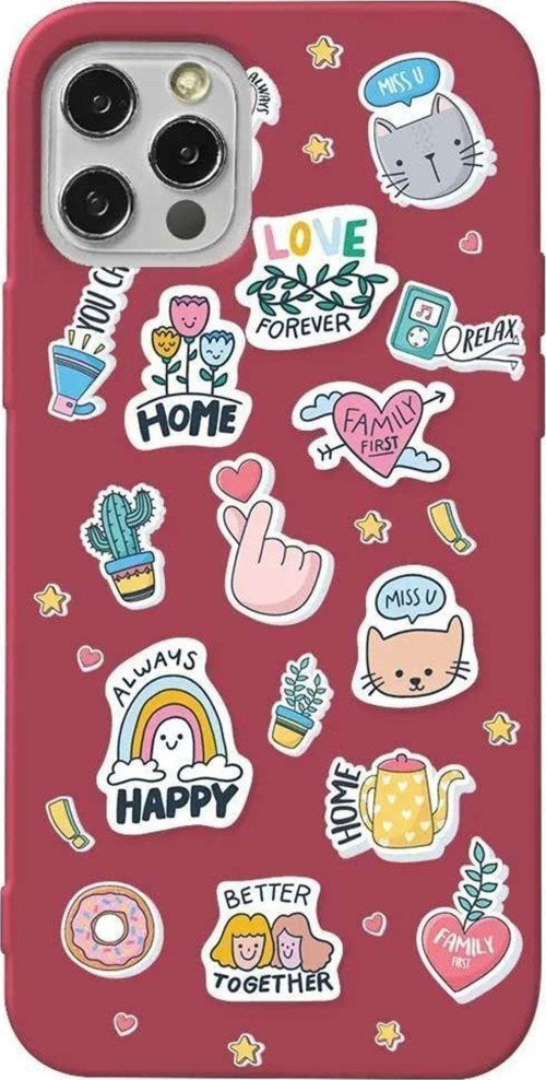 İphone 12 Pro Bordo Renkli Silikon Telefon Kılıfı - Always Happy