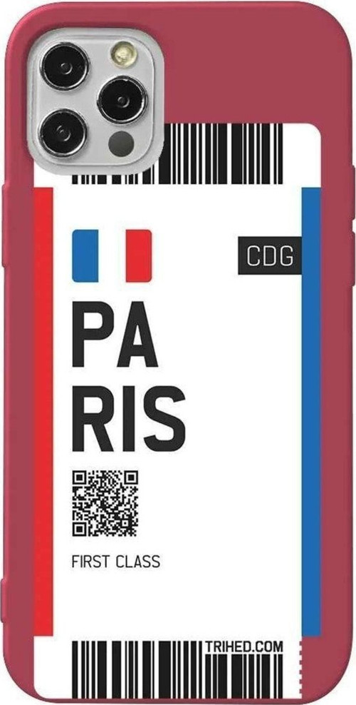 İphone 12 Pro Bordo Renkli Silikon Telefon Kılıfı - Paris Bileti
