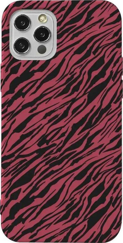 İphone 12 Pro Bordo Renkli Silikon Telefon Kılıfı - Capraz Zebra Siyah