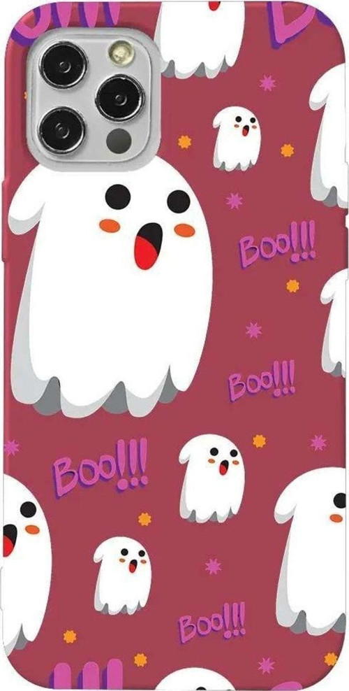 İphone 12 Pro Max Bordo Renkli Silikon Telefon Kılıfı - Ghost Boo!