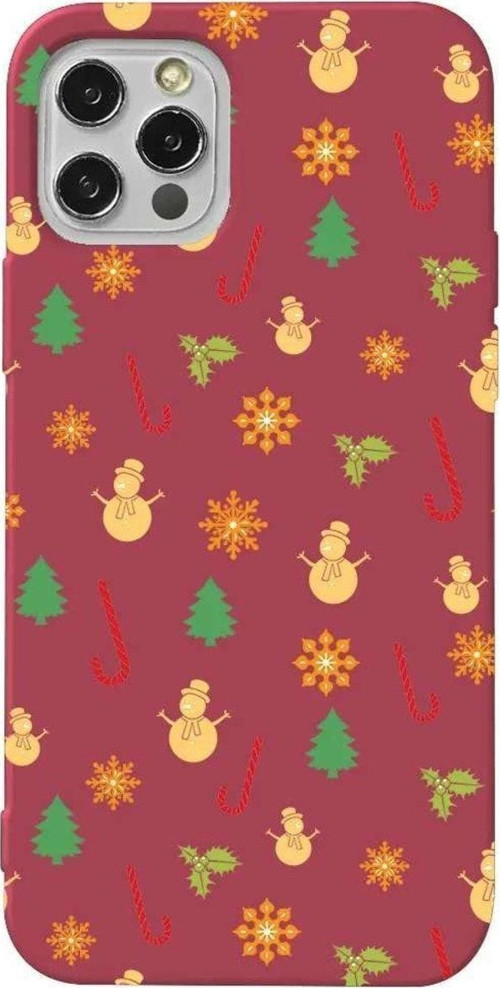 İphone 12 Pro Bordo Renkli Silikon Telefon Kılıfı - Very Christmas