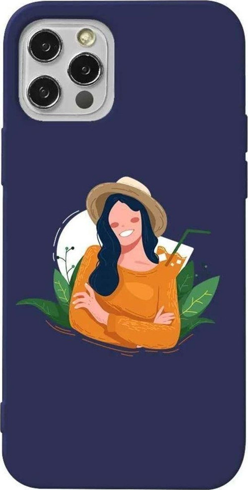 İphone 12 Pro Lacivert Renkli Silikon Telefon Kılıfı - Lovely Smile
