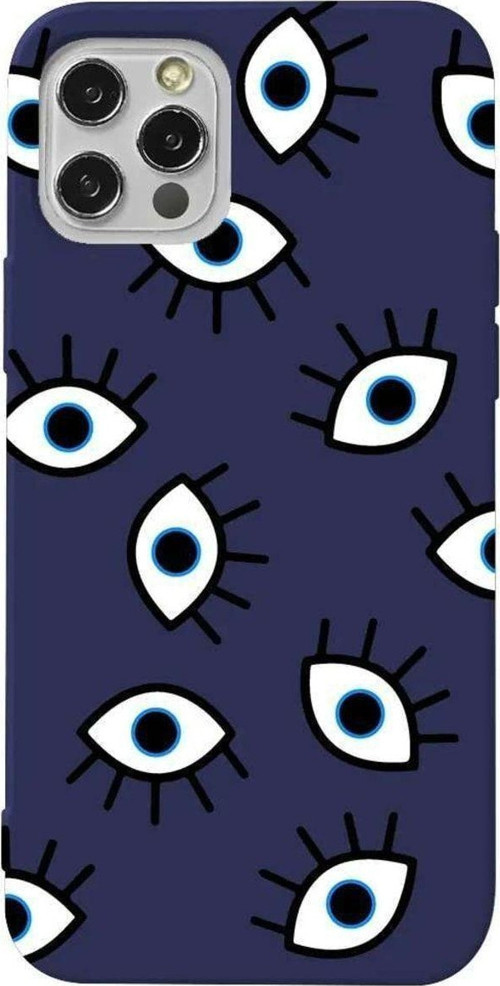 İphone 12 Pro Lacivert Renkli Silikon Telefon Kılıfı - Random Eyes