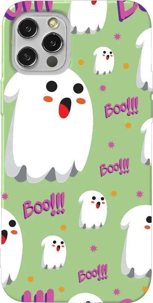 İphone 12 Pro Max Açık Yeşil Renkli Silikon Telefon Kılıfı - Ghost Boo!