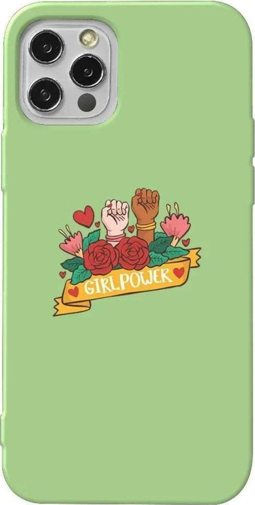 İphone 12 Pro Max Açık Yeşil Renkli Silikon Telefon Kılıfı - Girl Power 2