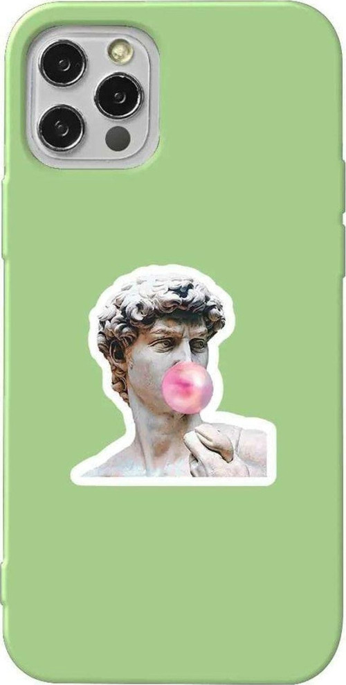 İphone 12 Pro Max Açık Yeşil Renkli Silikon Telefon Kılıfı - Postmodern David