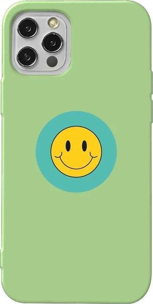 İphone 12 Pro Max Açık Yeşil Renkli Silikon Telefon Kılıfı - Smile 2