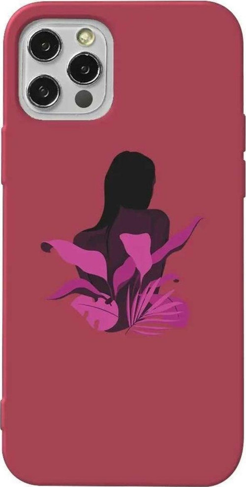 İphone 12 Pro Max Bordo Renkli Silikon Telefon Kılıfı - Mor Cicek