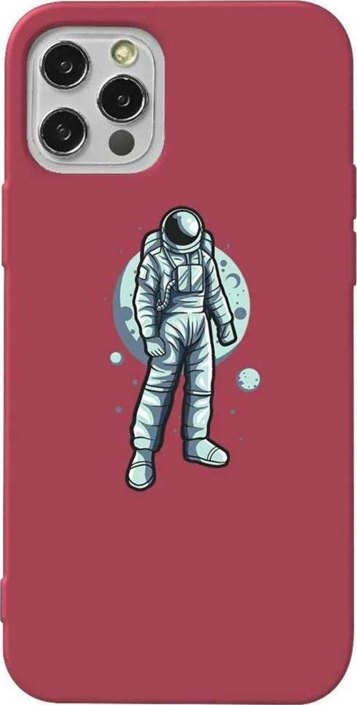 İphone 12 Pro Max Bordo Renkli Silikon Telefon Kılıfı - Astronot