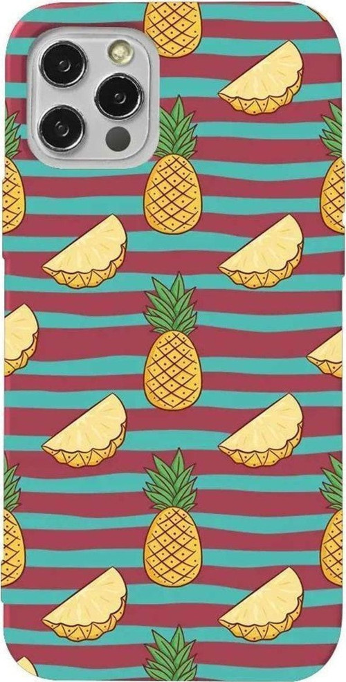 İphone 12 Pro Max Bordo Renkli Silikon Telefon Kılıfı - Seritli Ananas