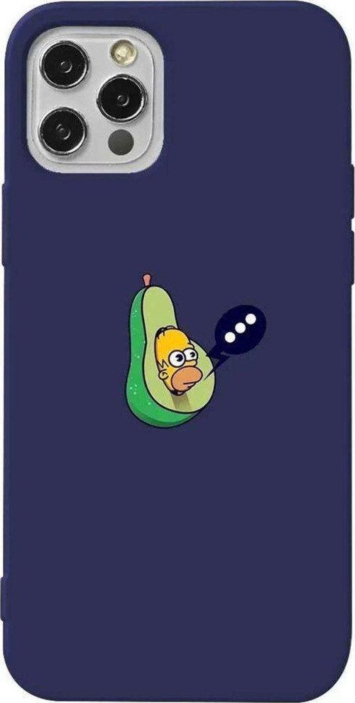 İphone 12 Pro Max Lacivert Renkli Silikon Telefon Kılıfı - Avokado Simpson
