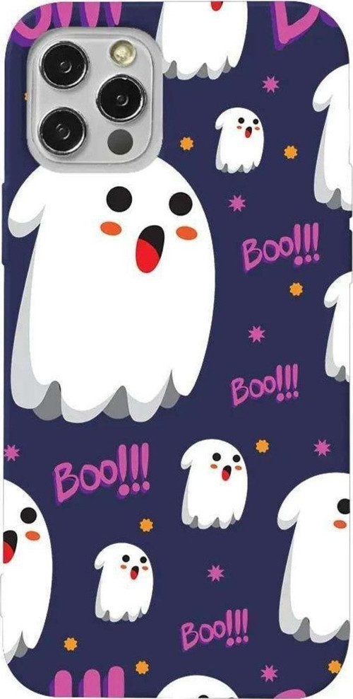 İphone 12 Pro Max Lacivert Renkli Silikon Telefon Kılıfı - Ghost Boo!