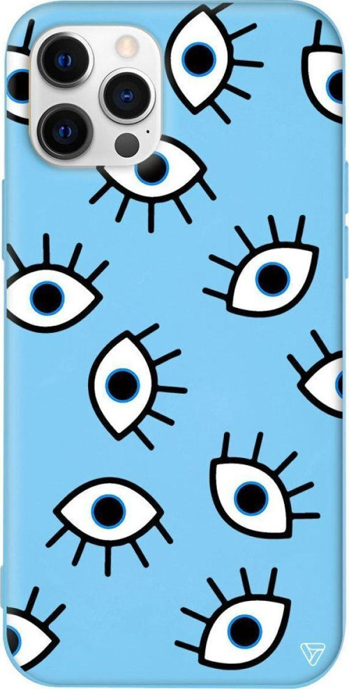 İphone 12 Pro Max Uyumlu Mavi Renkli Silikon Random Eyes Telefon Kılıfı