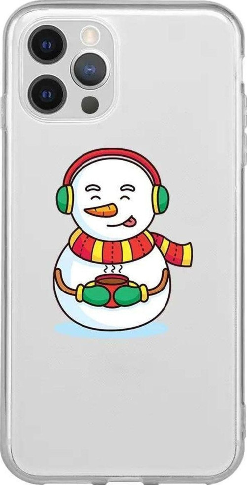İphone 12 Pro Max Uyumlu Seffaf Telefon Kılıfı - Snowman With Coffee