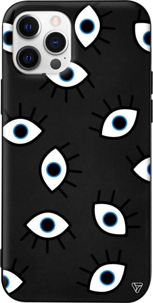 İphone 12 Pro Max Uyumlu Siyah Renkli Silikon Random Eyes Telefon Kılıfı