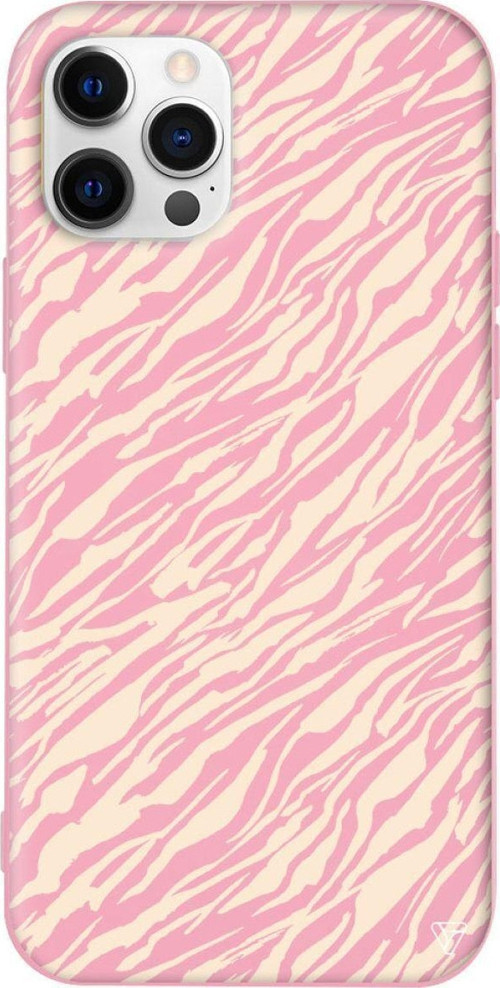 İphone 12 Pro Pembe Renkli Silikon Capraz Zebra Gold Telefon Kılıfı