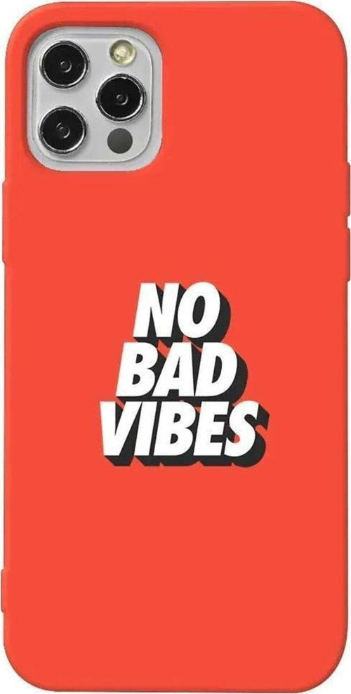 İphone 12 Pro Max Turuncu Renkli Silikon Telefon Kılıfı - No Bad Vibes