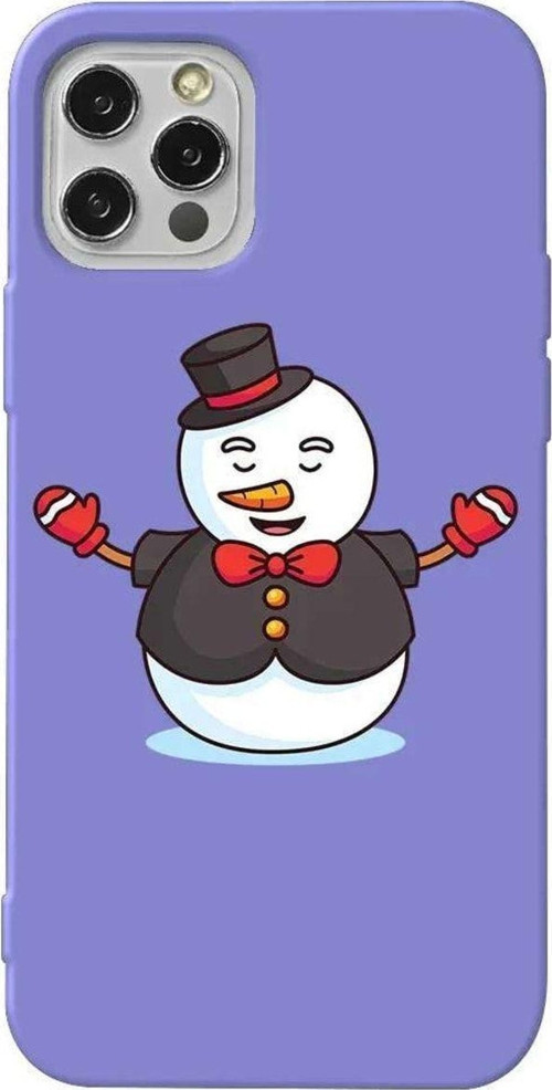 İphone 12 Pro Uyumlu Lila Renkli Silikon Telefon Kılıfı - Snowman In Suit