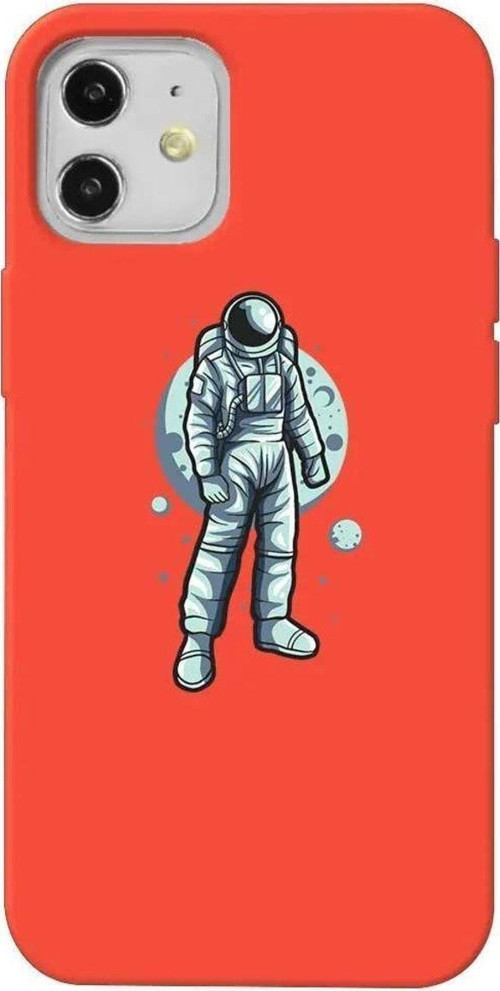 iPhone 12 Turuncu Renkli Silikon Telefon Kılıfı - Astronot
