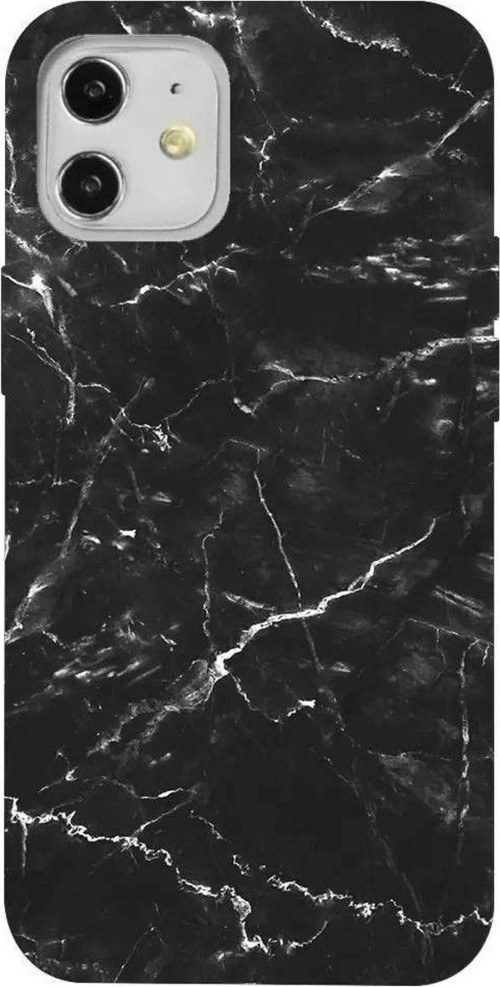 iPhone 12 Turuncu Renkli Silikon Telefon Kılıfı - Black Marble 2