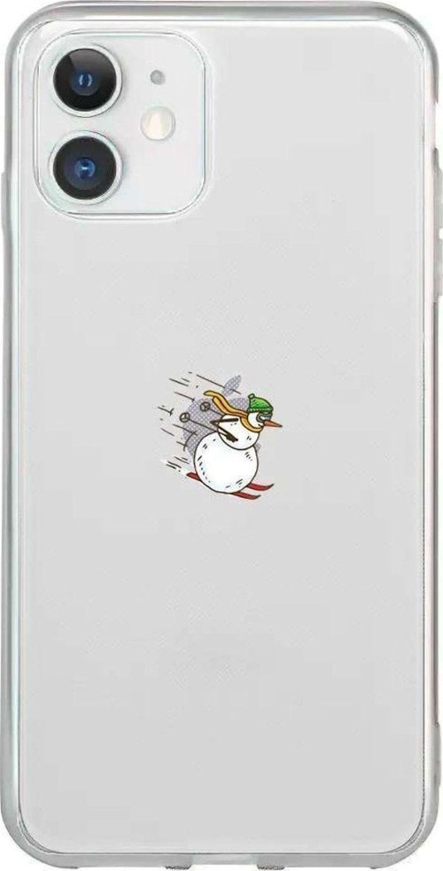 iPhone 12 Uyumlu Seffaf Telefon Kılıfı - Snowman Skiing