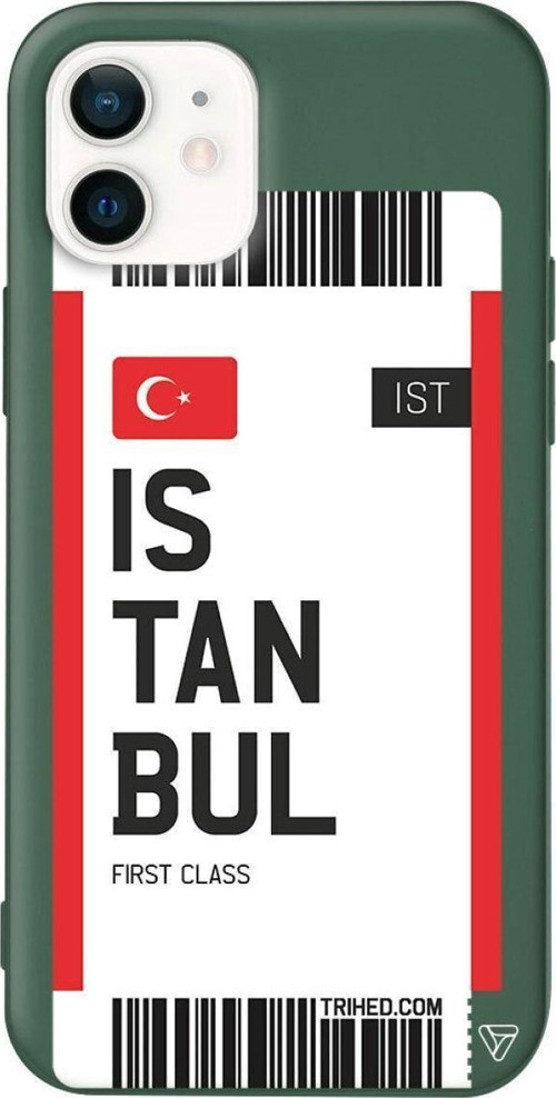 iPhone 12 Yeşil Renkli Silikon Istanbul Bileti Telefon Kılıfı
