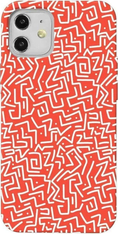 iPhone 12 Turuncu Renkli Silikon Telefon Kılıfı - Sweet Doodle White