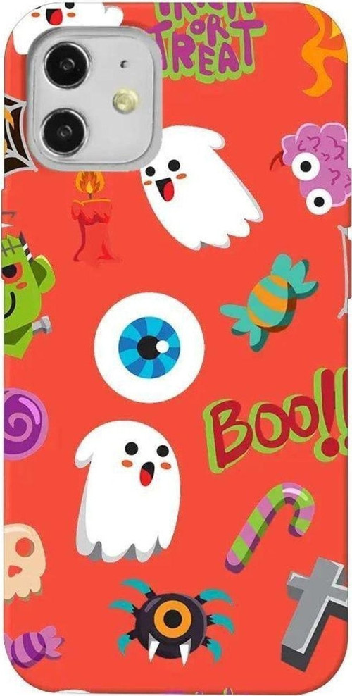 iPhone 12 Turuncu Renkli Silikon Telefon Kılıfı - Trick Or Treat