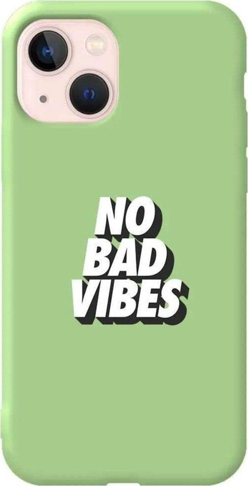 iPhone 13 Açık Yeşil Renkli Silikon Telefon Kılıfı - No Bad Vibes