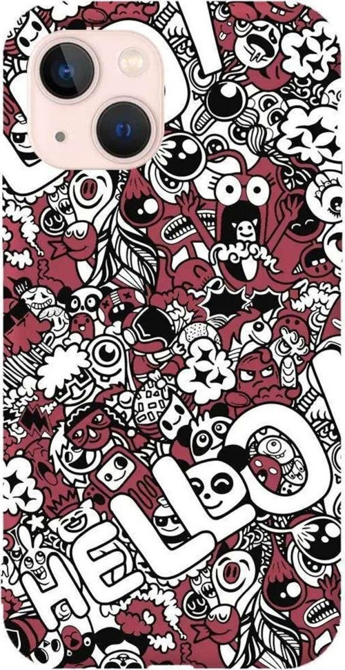 iPhone 13 Bordo Renkli Silikon Telefon Kılıfı - Doodle Hello